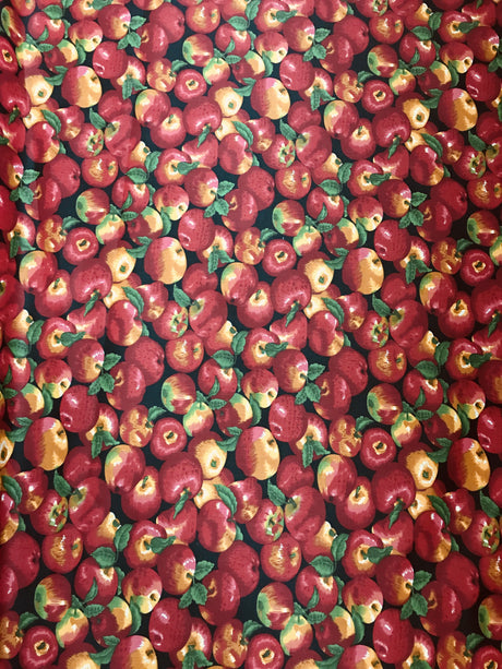 Apples All Over Black Poly Cotton Fabric - Black Apple Print, 59/60" Width