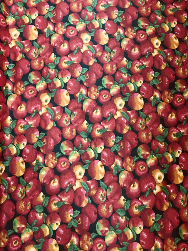 Apples All Over Black Poly Cotton Fabric - Black Apple Print, 59/60" Width