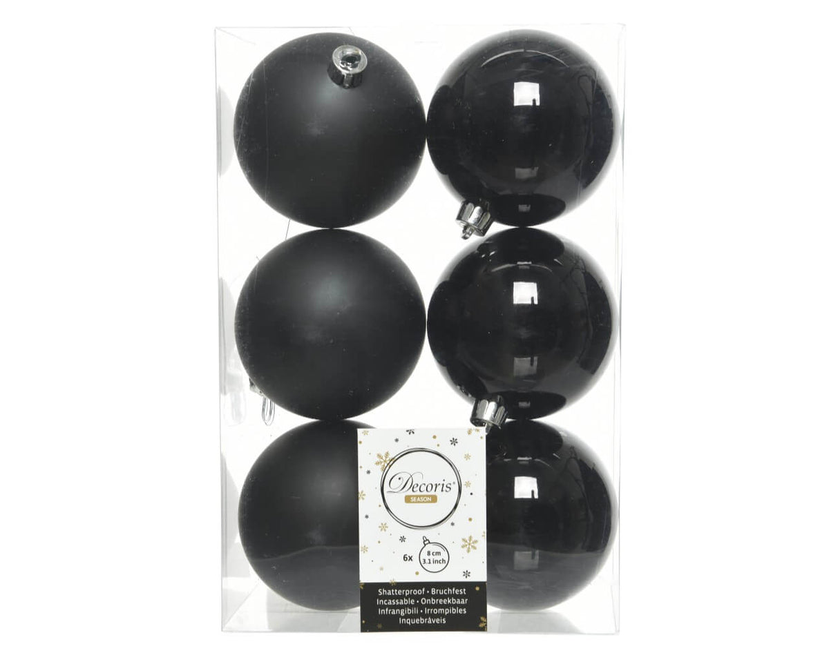 Black Assorted 8cm Shatterproof - Set of 6