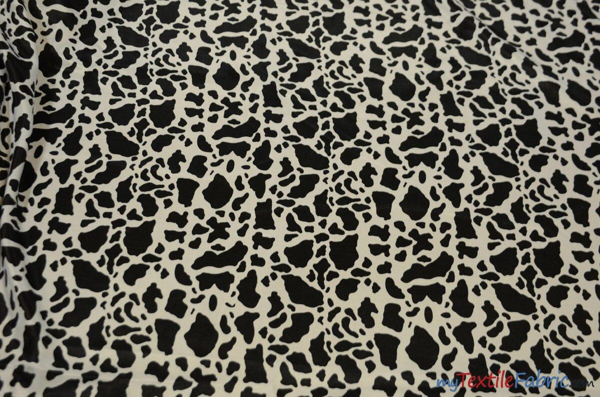 Black Calf Charmeuse Satin Fabric - Black Cow Print, 58/60" Width (1 Yard)