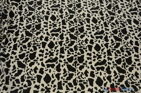 Black Calf Charmeuse Satin Fabric - Black Cow Print, 58/60" Width (1 Yard)