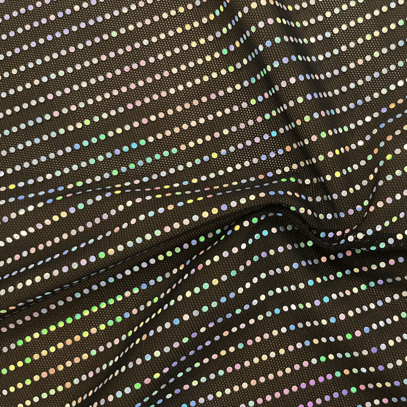 Waterfall On Super Mesh Nylon Spandex Fabric - Black/Dizzy, Black/Irid, 54" Width, 4-Way Stretch, Iridescent Sequin Dots (1 Yard)