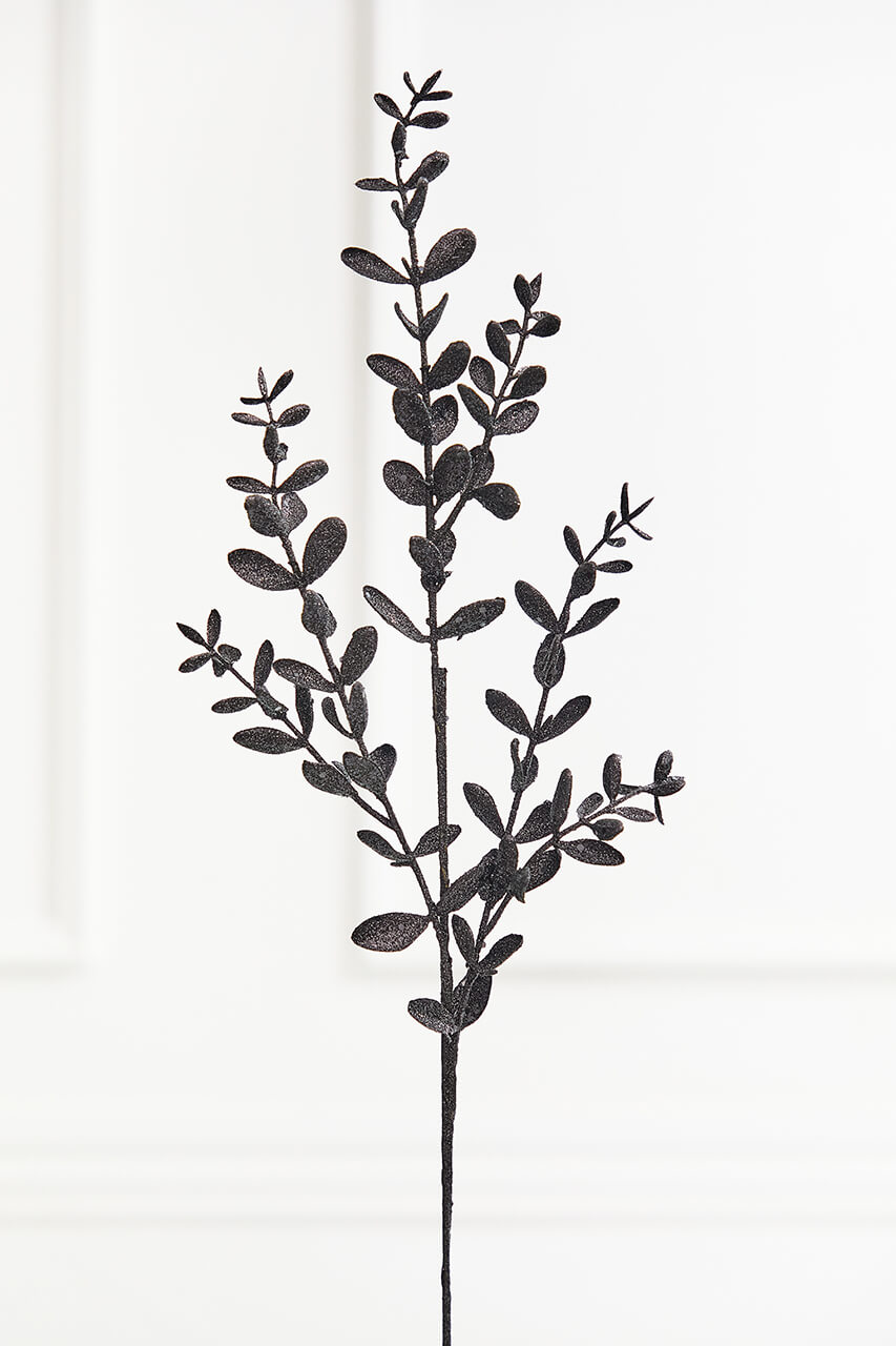 30" Black Glitter Eucalyptus Spray