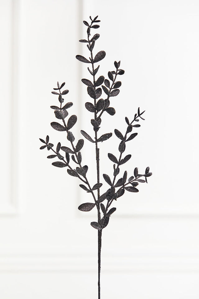 30" Black Glitter Eucalyptus Spray