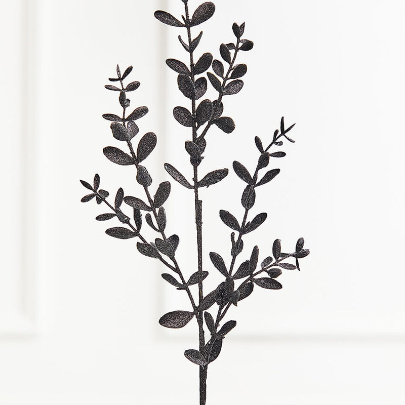 30" Black Glitter Eucalyptus Spray