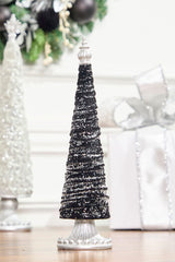 14-Inch Black Flocked Resin Tree Modern Holiday Decor