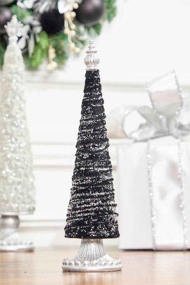 14" Black Flocked Resin Tree