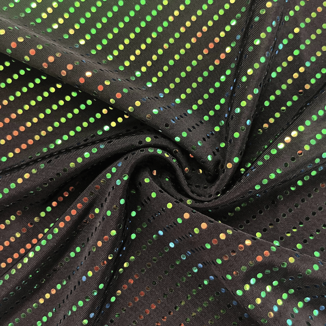 Waterfall On Polyester Spandex Fabric - Iridescent Sequin Dots, 56" Width (1 Yard)