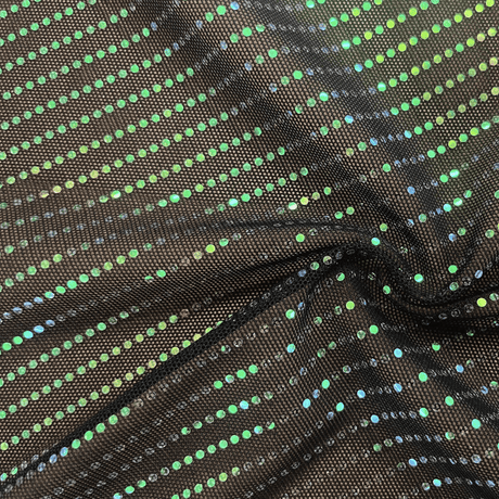 Waterfall On Super Mesh Nylon Spandex Fabric - Black/Dizzy, Black/Irid, 54" Width, 4-Way Stretch, Iridescent Sequin Dots (1 Yard)