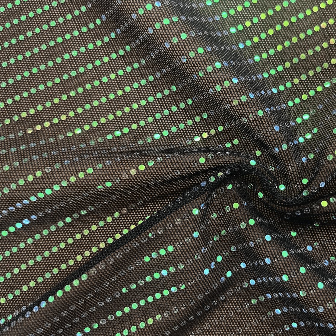 Iridescent Mesh Stretch Fabric Black