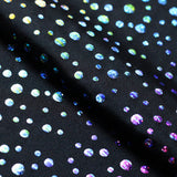 Champagne Printed Nylon Spandex Fabric - Hologram Galaxy Dots, Black Or White Multi Foil, 58-60" Width (1 Yard)