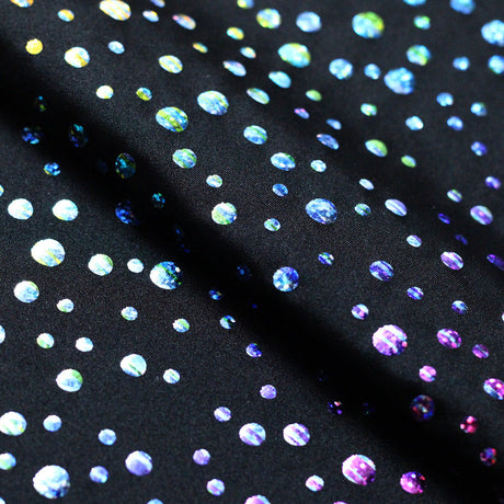 Champagne Printed Nylon Spandex Fabric - Hologram Galaxy Dots, Black Or White Multi Foil, 58-60" Width (1 Yard)
