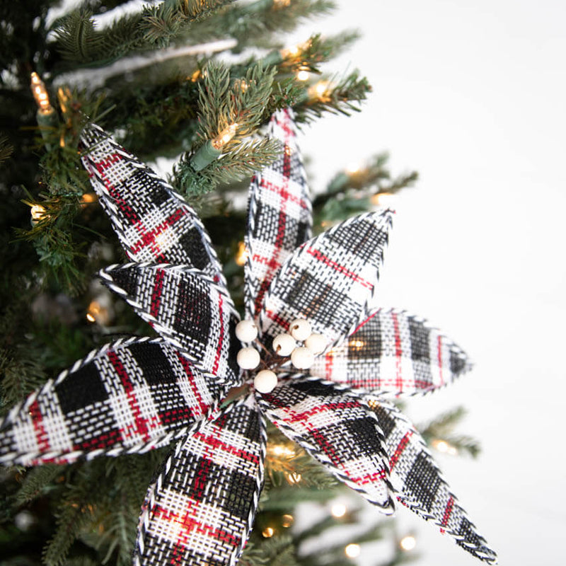 22” Plaid Poinsettia Stem - Black