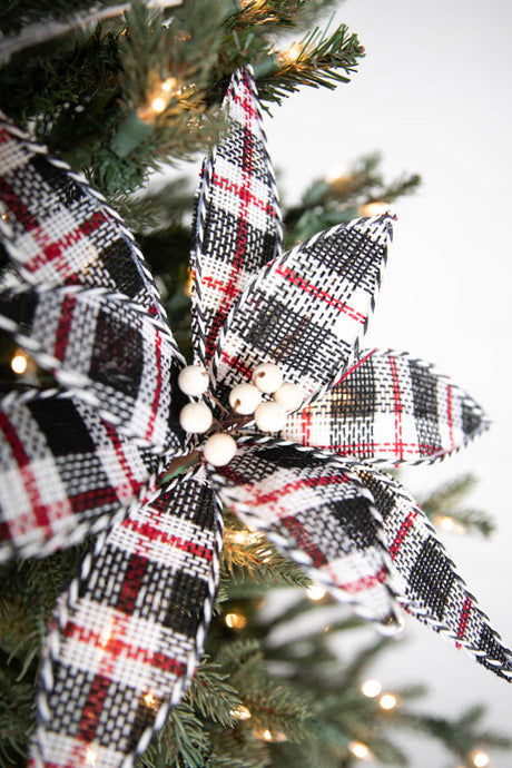 22” Plaid Poinsettia Stem - Black