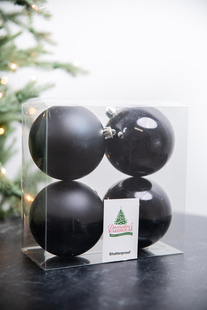 Black Shatterproof Ornaments 3.9 Inch Set of 4 Decor