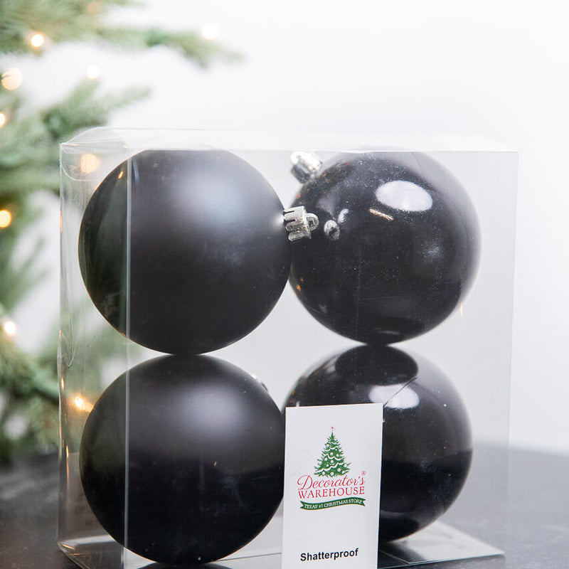 3.9” Shiny/Matte Black Shatterproof Ornaments - Set of 4