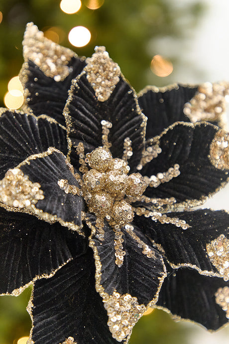 20" x 11.5” Black Glitter Poinsettia Stem