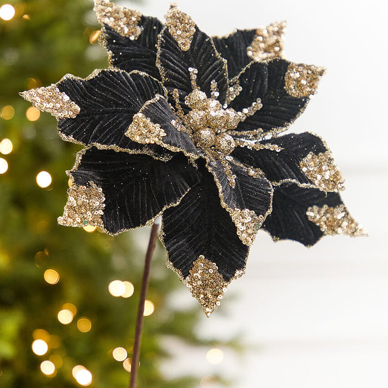 20" x 11.5” Black Glitter Poinsettia Stem