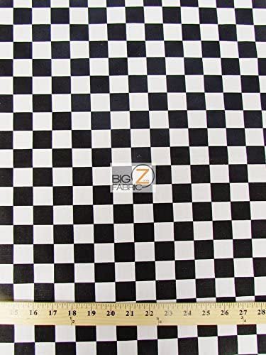 Black White 1 Inch Square Checkered Print Poly Cotton Fabric - Black White Checkered Print, 58"/59" Width (1 Yard)