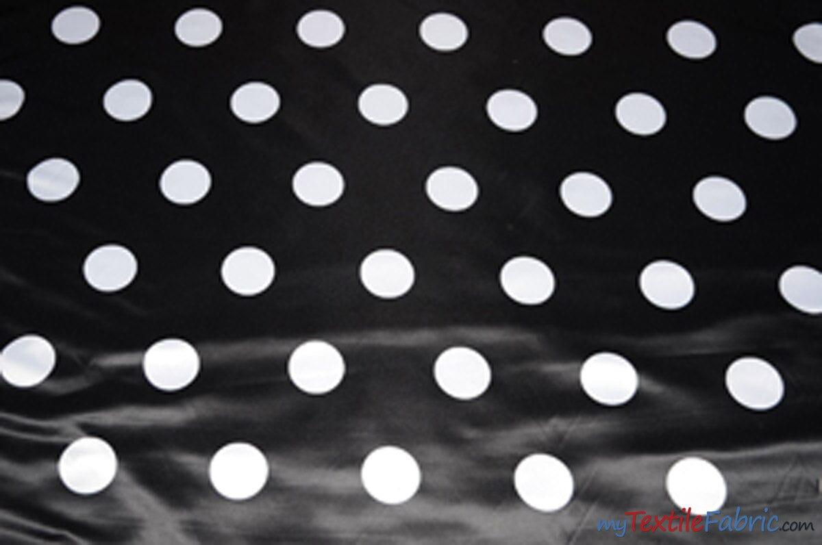 White Black Polka Dot Polyester Satin Fabric - Polka Dot Print, 58/60" Width (1 Yard)