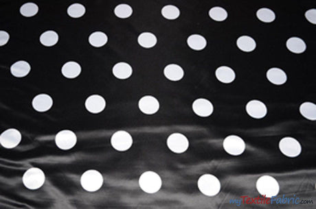 White Black Polka Dot Polyester Satin Fabric - Polka Dot Print, 58/60" Width (1 Yard)
