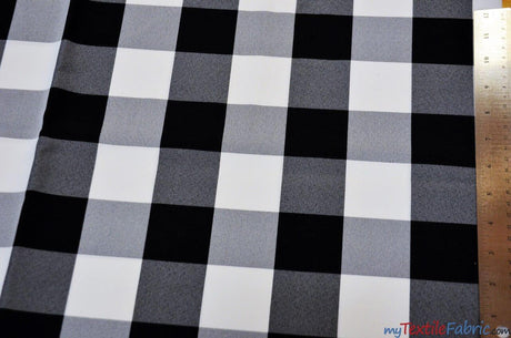 Buffalo Plaid Gingham Checkers Polyester Fabric - Black White Plaid Checkers, 60" Width (1 Yard)