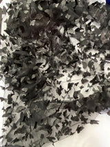 3D Butterflies Black Polyester Fabric - Black Satin Butterflies On 2-Way Stretch Mesh, 54" Width (1 Yard)