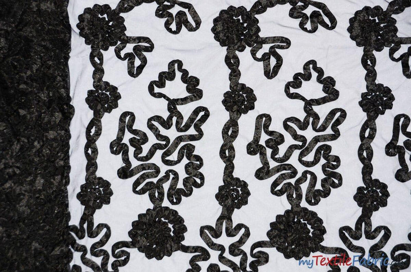 Luxury Organza Embroidery Polyester Fabric - Sheer Ribbon Embroidery, 54" Width, Multiple Colors (1 Yard)
