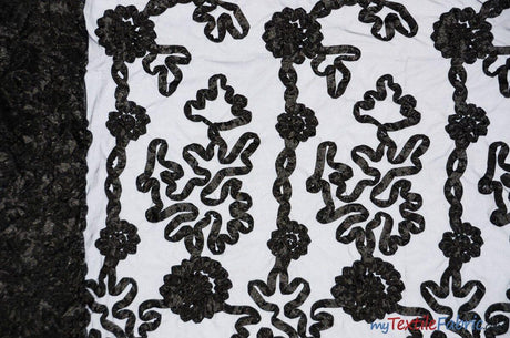 Luxury Organza Embroidery Polyester Fabric - Sheer Ribbon Embroidery, 54" Width, Multiple Colors (1 Yard)