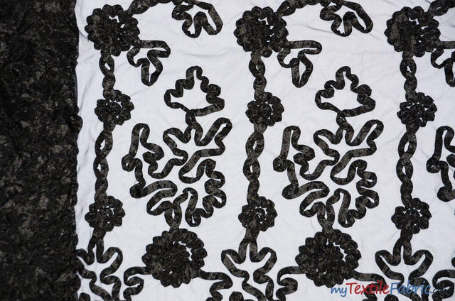 Luxury Organza Embroidery Polyester Fabric - Sheer Ribbon Embroidery, 54" Width, Multiple Colors (1 Yard)