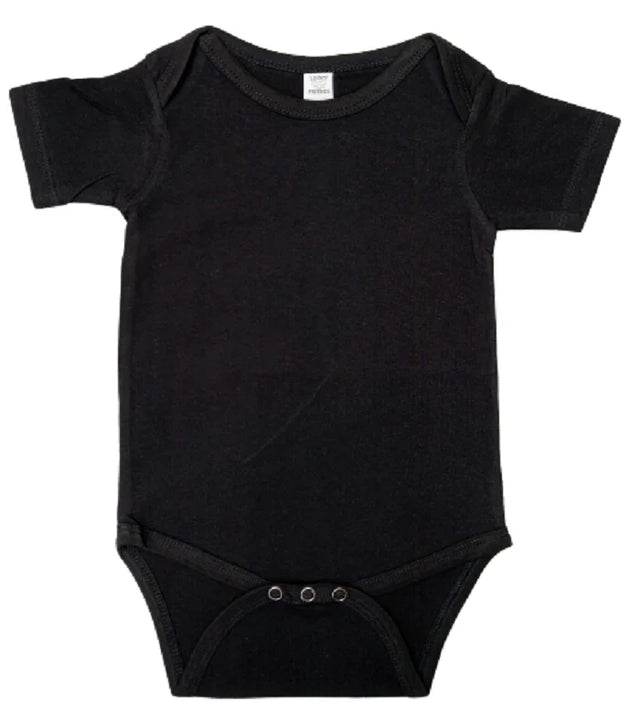 Lucky Friends 701 100 Percent Cotton Fabric - Black, Short Sleeve Baby Onesie, Rinse Washed (5 Sizes)