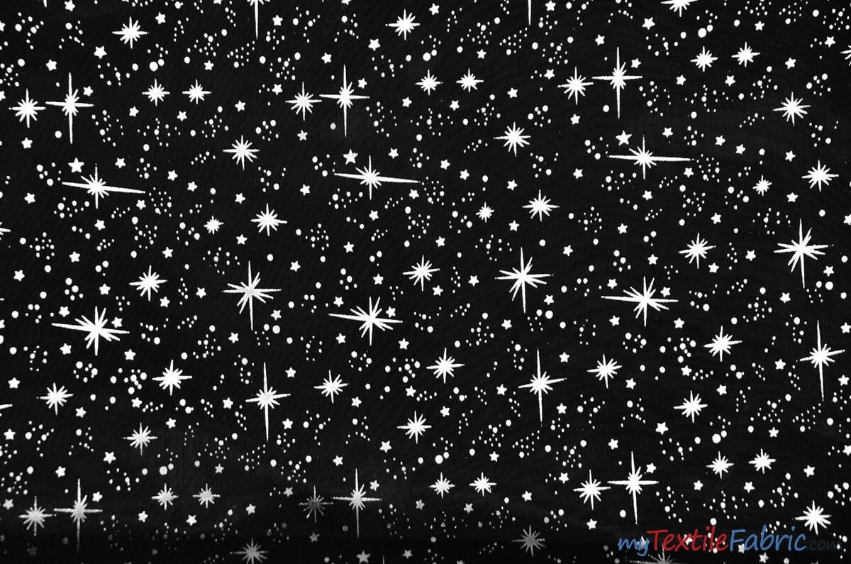 Shooting Star Foil Organza Polyester Fabric - Sheer Silver Metallic Star, 58/60" Width (1 Yard)