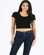 Lucky Fitted Crop Top Cotton Spandex Fabric - Black, Short Sleeve Stretch Crop Top (1 Piece)
