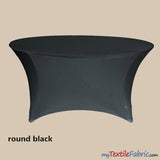 5Ft Diameter Round Polyester Spandex Tablecloth - Black, White, Ivory, Fits 60" Diameter Tables, 28/30" Height, Reinforced Bottoms (By Piece)