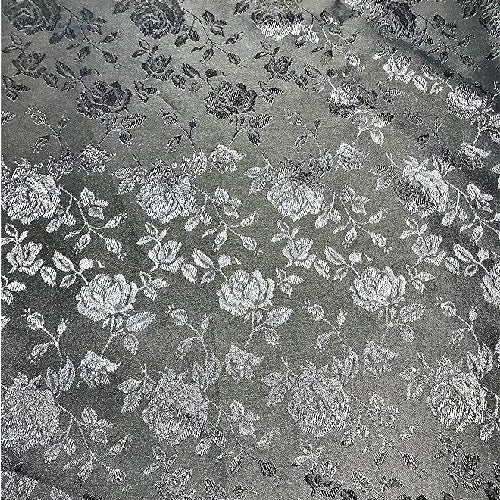 Black Rose Floral Jacquard Satin Fabric - Black Rose Floral Jacquard, 60/59" Width