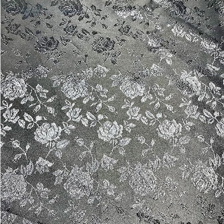 Black Rose Floral Jacquard Satin Fabric - Black Rose Floral Jacquard, 60/59" Width