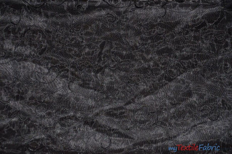 Swirl Organza Polyester Fabric - Embroidered Swirl Sheer, 52/54" Width, Multiple Colors (1 Yard)