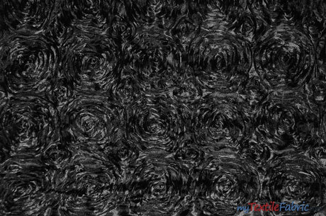 Rosette Satin Polyester Fabric - 3D Satin Floral Embroidery, 52/54" Width (Yards, Bolts, Sample Swatch)