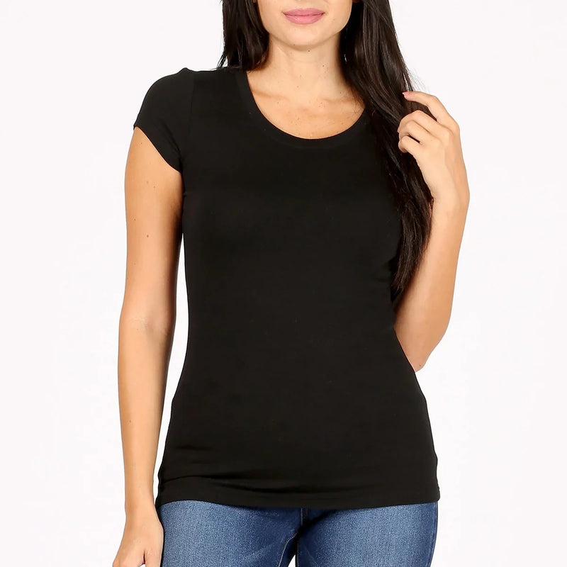 Rosio Cotton Spandex T-Shirt - Black, Short Sleeve, Round Neck (1 Piece)