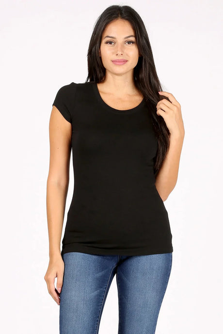 Rosio Cotton Spandex T-Shirt - Black, Short Sleeve, Round Neck (1 Piece)