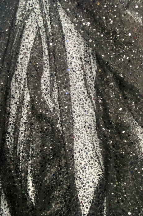 BPS Mesh Lace Black Polyester Fabric - Black Beads Pearls And Sequin Mesh, 60" Width (1 Yard)