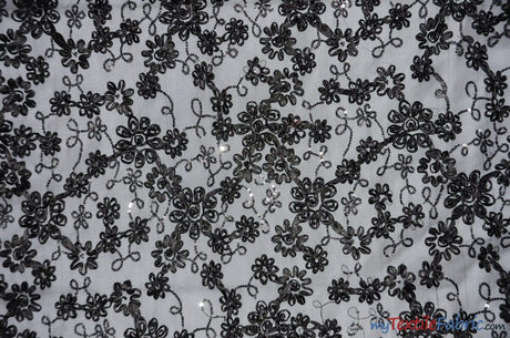 Luxury Mesh Embroidery Polyester Fabric - Embroidered Floral Mesh, 54" Width, Champagne (1 Yard)