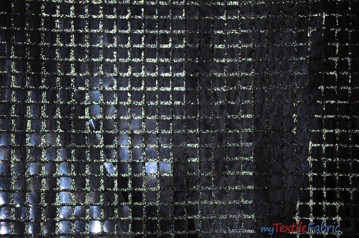 Quad Sequins Polyester Fabric - Square Sequins, Multiple Colors, 45" Wide (1 Yard)