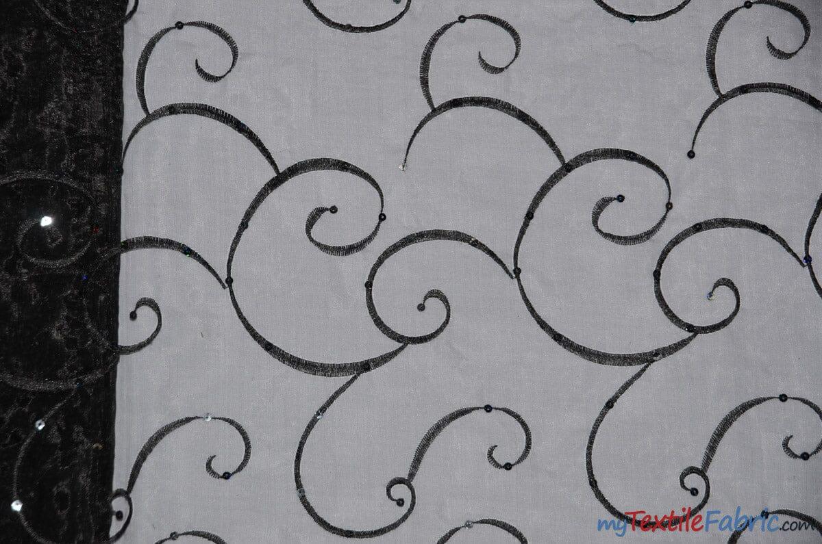 Ferial Organza Embroidery Polyester Fabric - Embroidered Floral Sheer With Sequins, 52/54" Width, Multiple Colors (1 Yard)