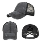 Criss-Cross Cap - Black Fabric - Black, Criss-Cross Ponytail Slot, Adjustable Strap (1 Unit)