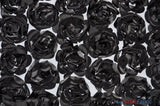 Rosette Satin Bordeaux Polyester Fabric - 3D Floral Satin Embroidered On A Mesh, Bordeaux, 52" Width (1 Yard)