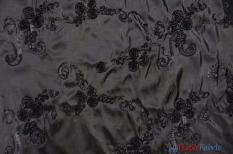Ribbon Taffeta Polyester Fabric - Embroidered Ribbon Cord, Multiple Colors, 54" Width (1 Yard)