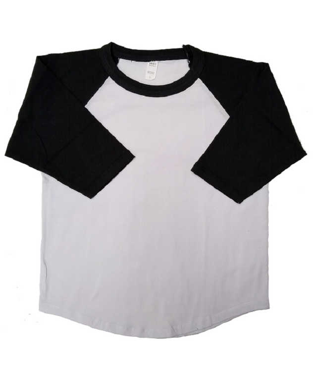Lucky Friends Youth Raglan Cotton Fabric - Black, White Body, Navy Sleeves, Raglan 3/4 Sleeve (1 Piece)