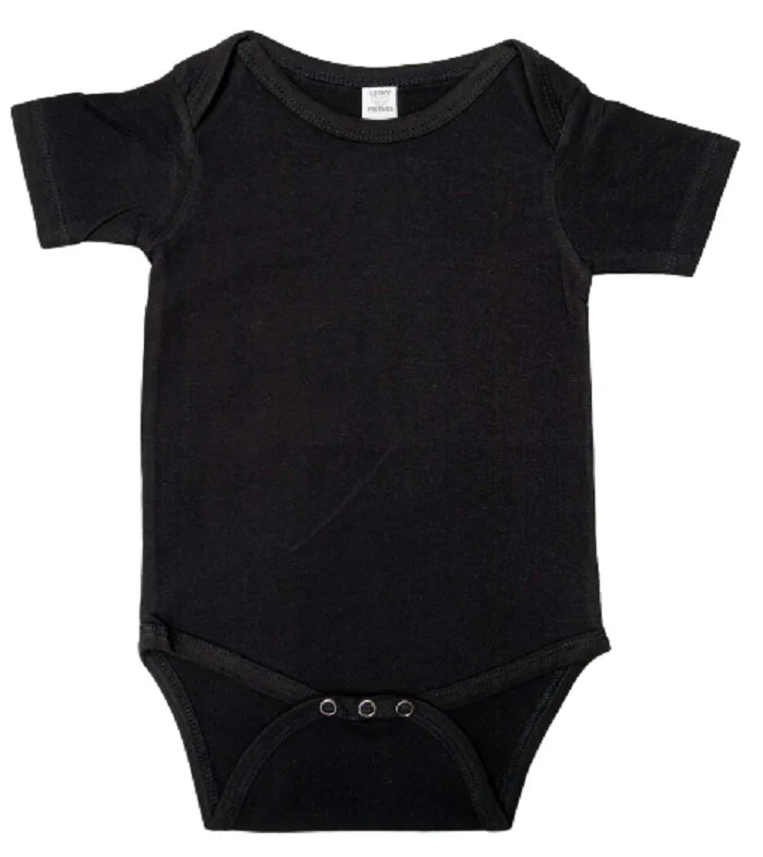 Lucky Friends 701 100 Percent Cotton Fabric - Black, Short Sleeve Baby Onesie, Rinse Washed (5 Sizes)