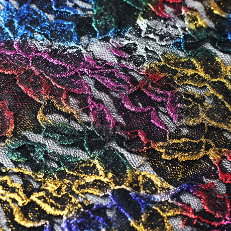 Passion Flower Foil Nylon Spandex Fabric - Multiple Colors, Floral Lace, 57/58" Width (1 Yard)